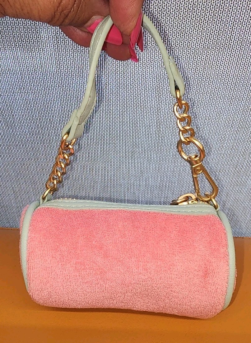 Juicy Couture Pink Lemonade Velour Mini Barrel Charm Coins Heart Bag Key Fob NEW