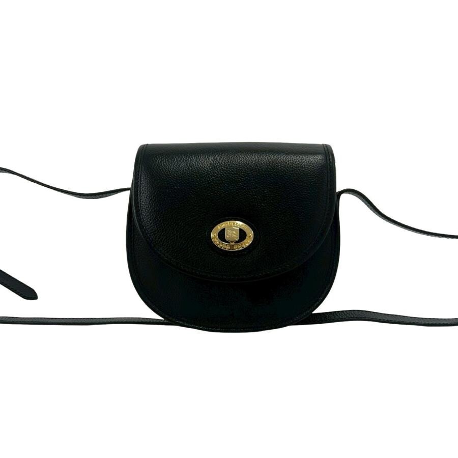Burberry Vintage Shoulder Bag Leather Black Womens Nova Check Logo Gold