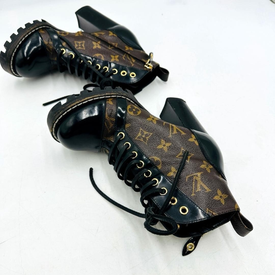 LOUIS VUITTON Monogram Women’s Lace-up Boots Brown Size 35.5 (22.5cm) 064108d