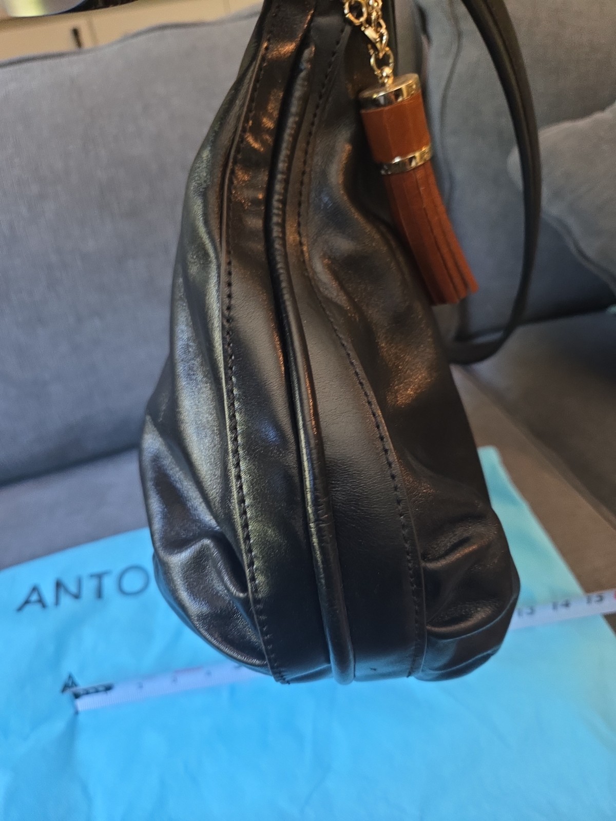 Large Antonio Melani Black Leather Purse With Tassle