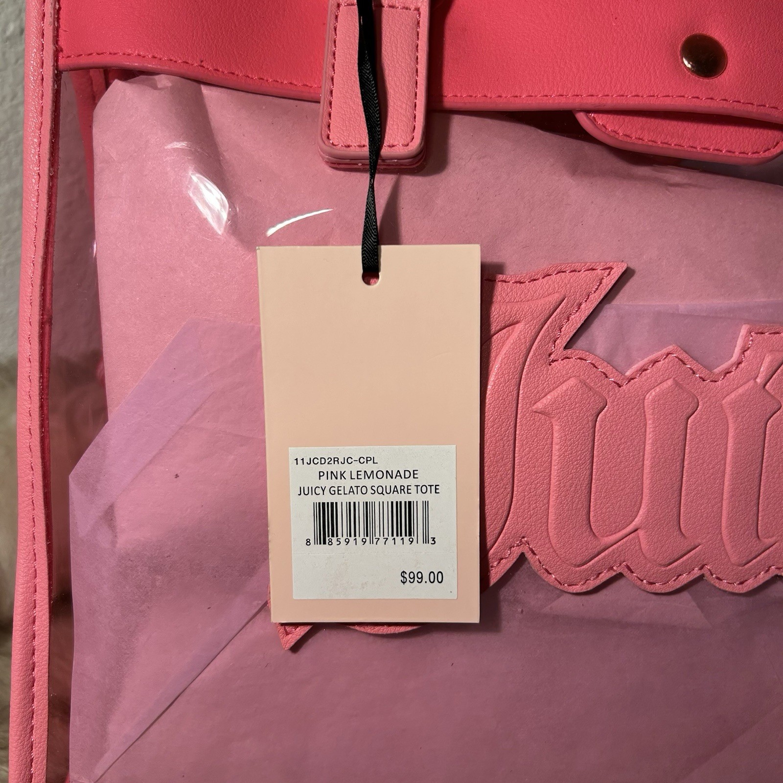 NWT Juicy Couture Gelato Clear Square Tote Crossbody – Pink Lemonade