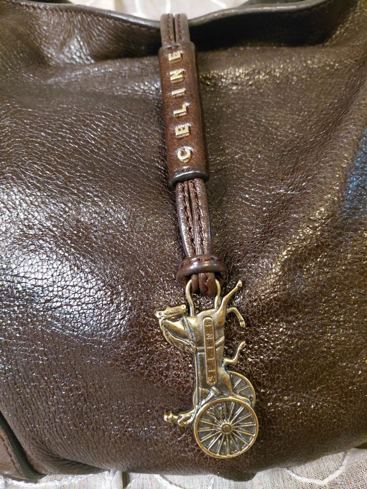 Celine Bittersweet Textured Brown Leather Large Hobo Shoulder Bag