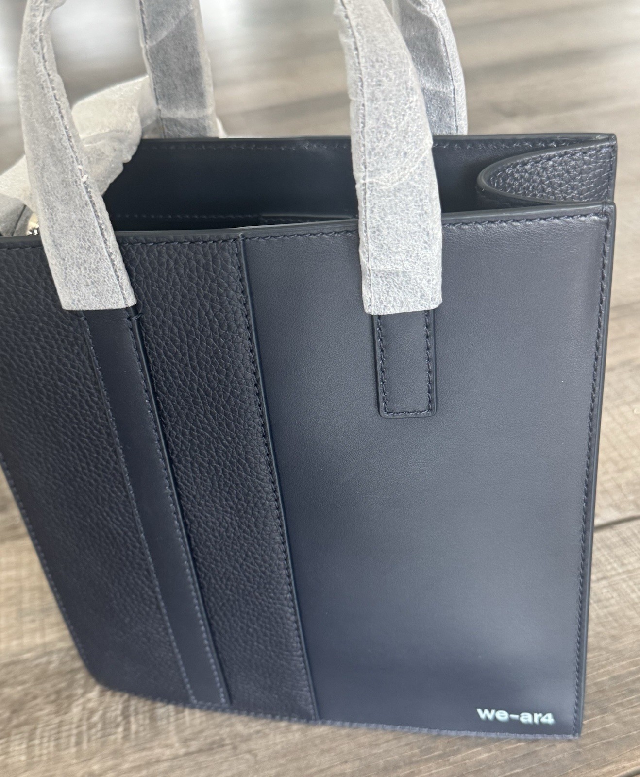 We-AR4 Dark Navy Blue Leather Square Crossbody Handbag NWT