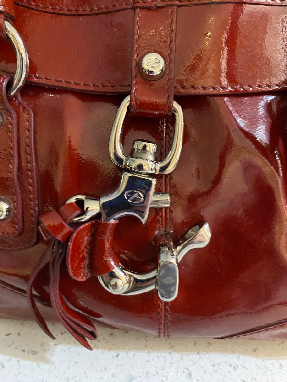 Francesco Biasia Secret Love Red Leather Shoulder Bag Satchel Braided Handles