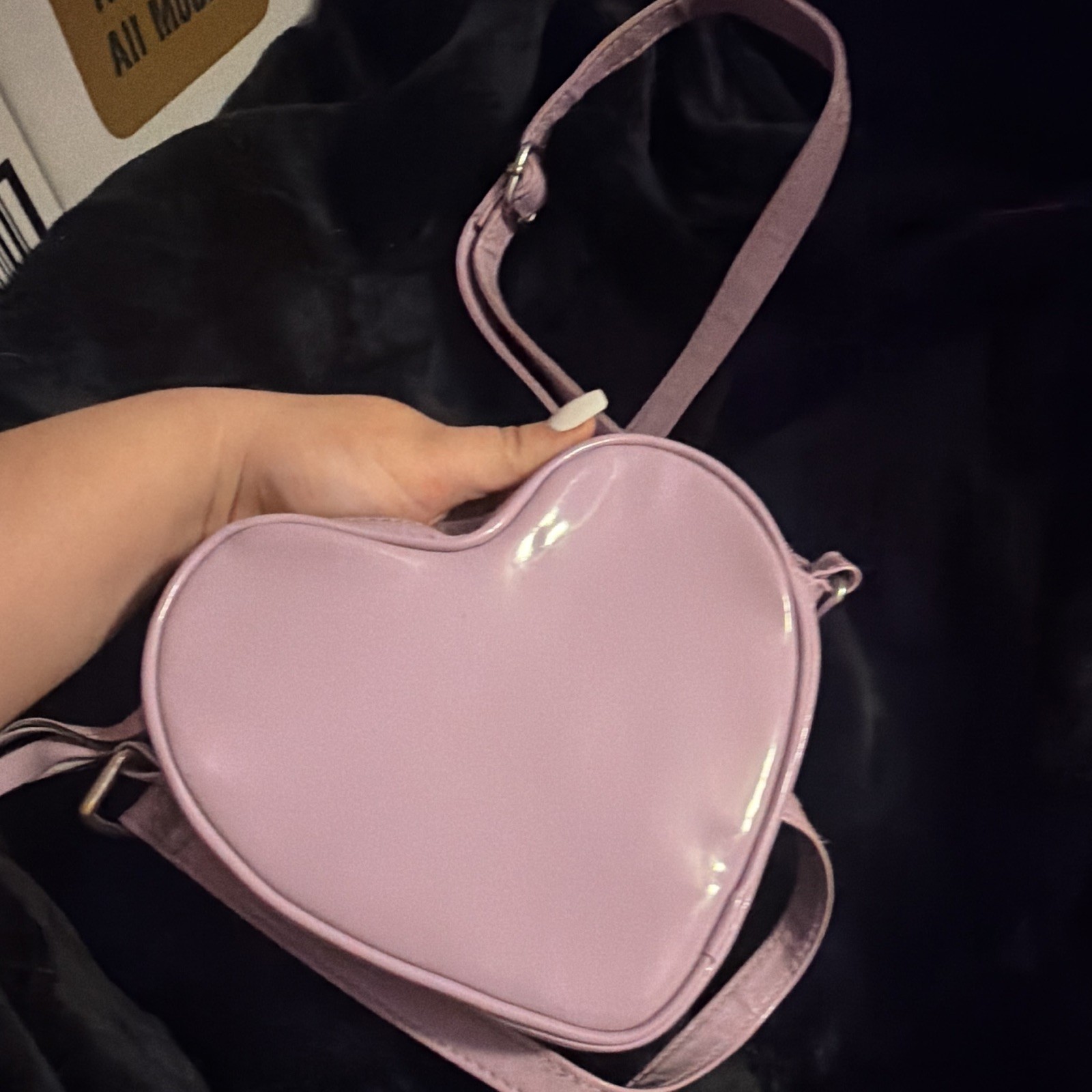 Walmart Pink Heart Sequin Crossbody Purse Zip Closure Silver Hardware