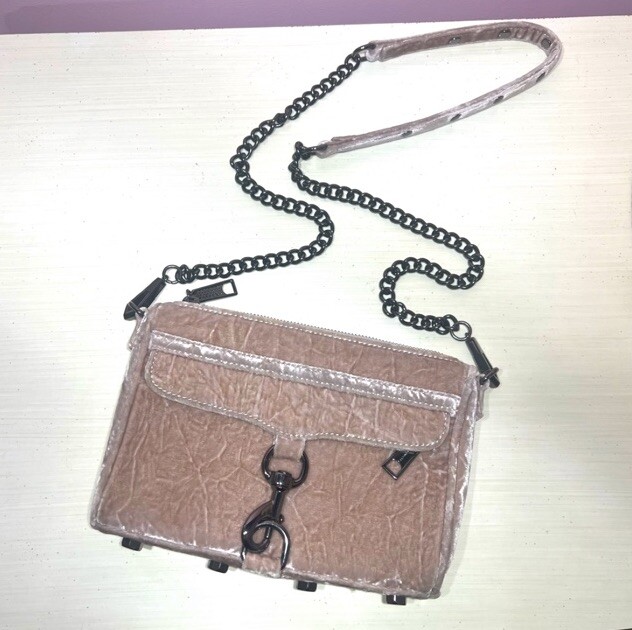 Rebecca Minkoff Blush Pink Crushed Velvet Gunmetal Chain Mini Mac Crossbody Bag
