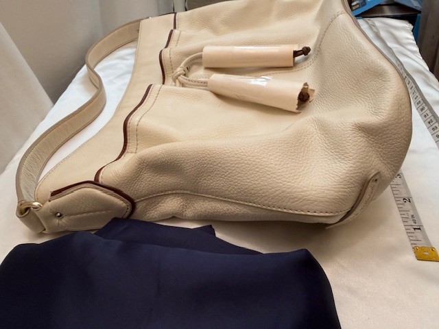 Cole Haan Handbag PEBBLED CREAM/Brown trim LEATHER Shoulder Handbag Purse NWOT
