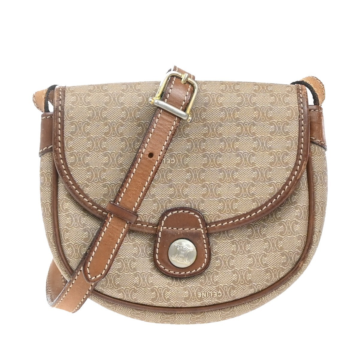 CELINE Logo Macadam Pattern Shoulder Bag PVC Leather GHW BN BE Italy 02MA681