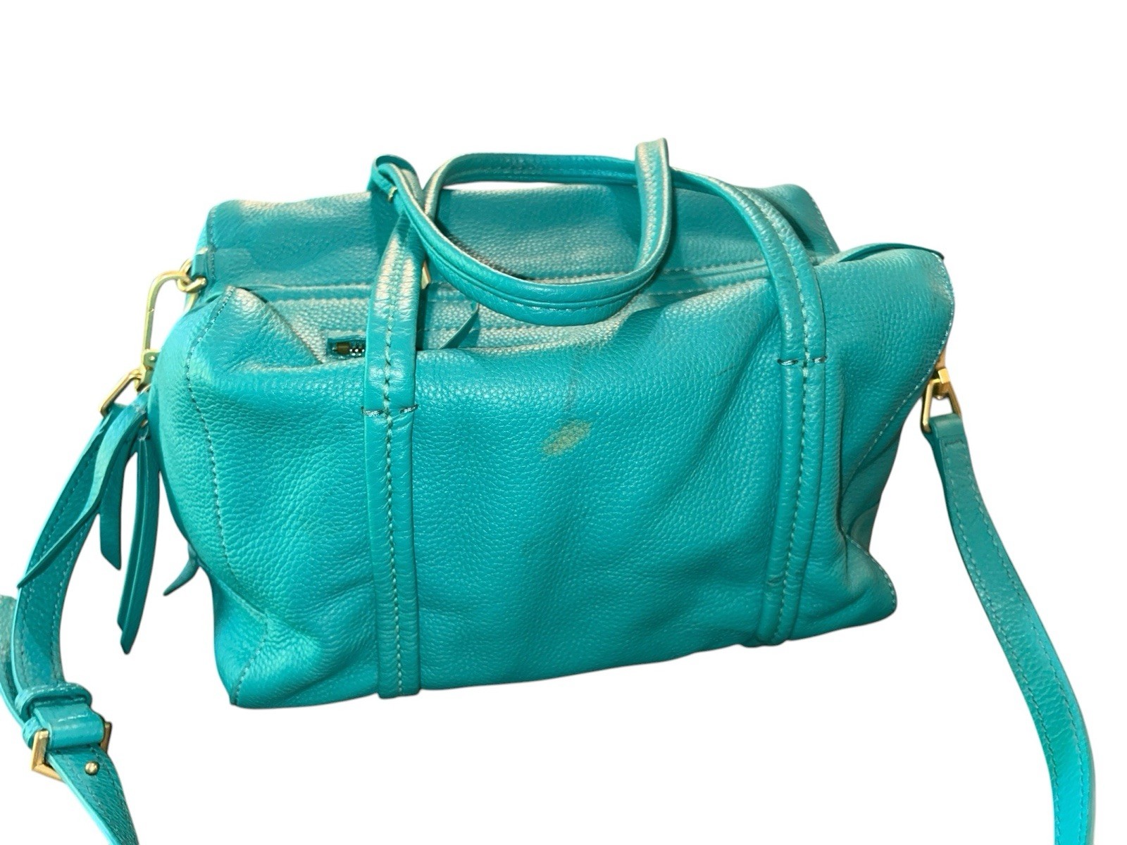 Vera Bradley Purse Bag Large Teal Leather Adjustable Straps Floral Interior