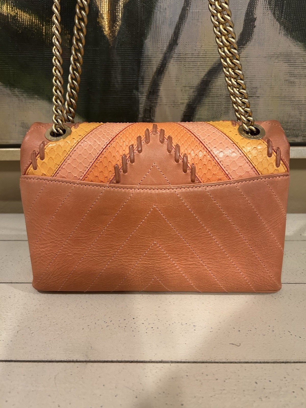 Chanel Python Chevron Flap Bag