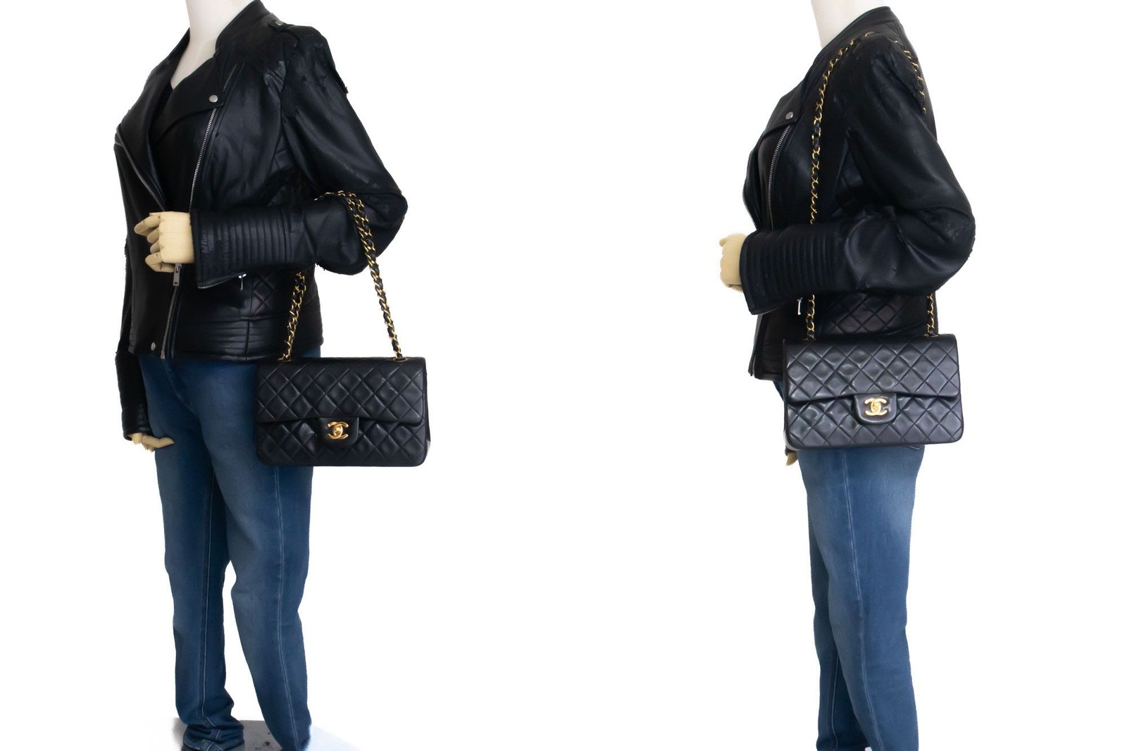 ai4 CHANEL Authentic Classic Double Flap 9″ Chain Shoulder Bag Black Lambskin