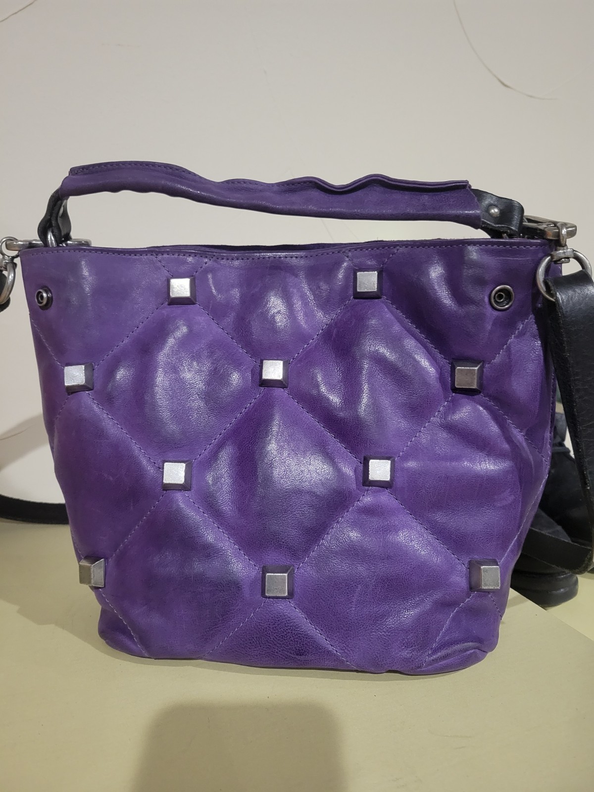 A.S.98 Helen Purple Studded Crossbody Shoulder Bag w/ Charm Magnetic Closure