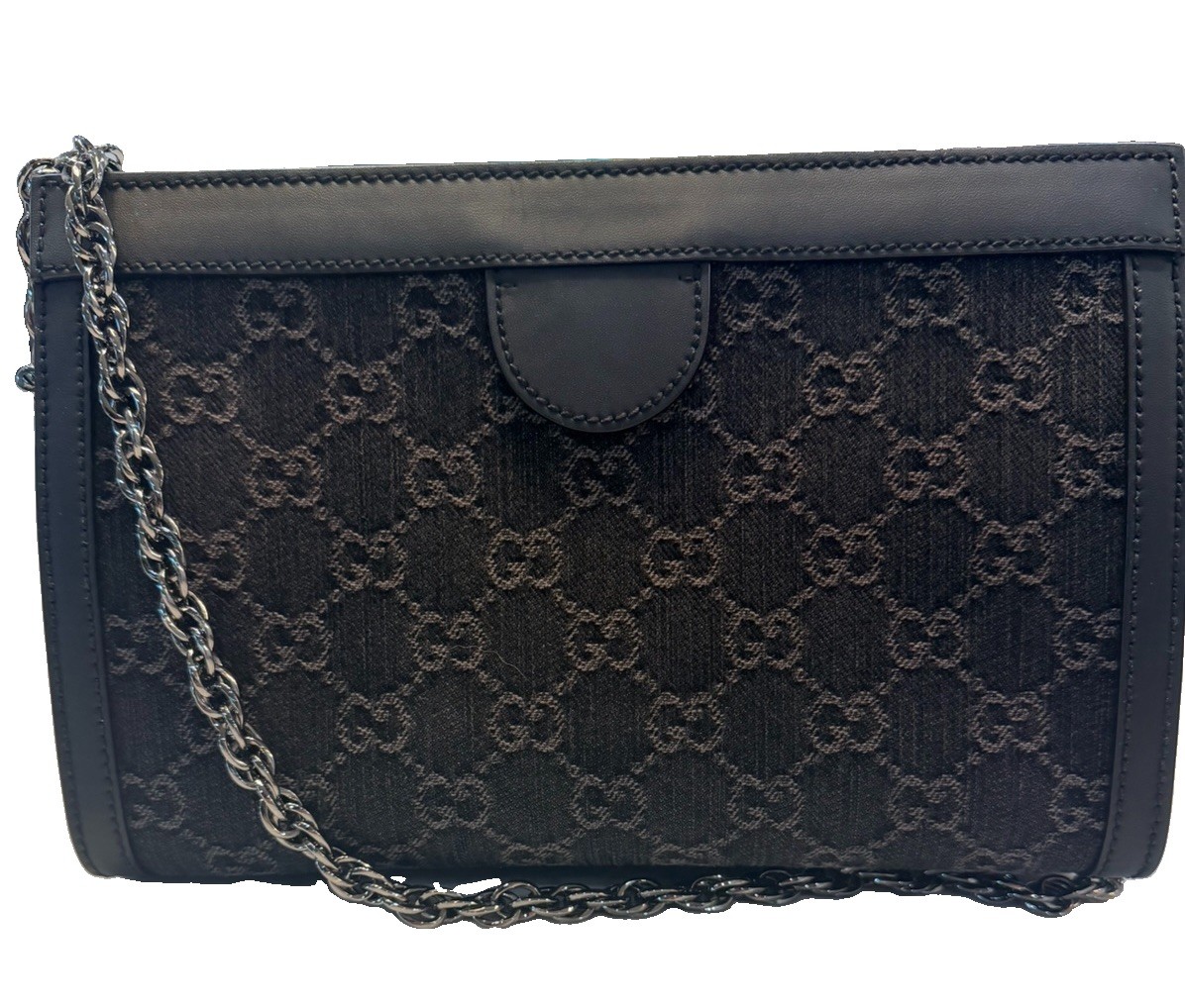 Gucci Black GG Small Shoulder Bag Silver Chain Strap Magnetic Closure