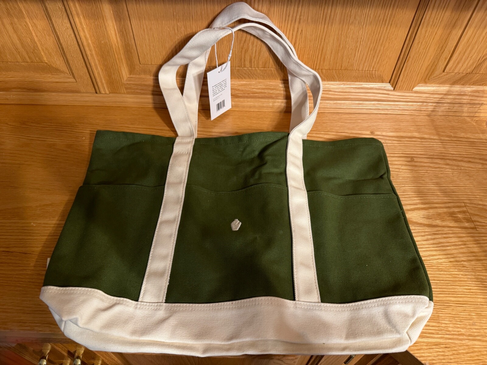 Alabaster 3 Panel Tote Bag Green & Cream Colored 17.5 X 12 X 4 in 10 in Handle