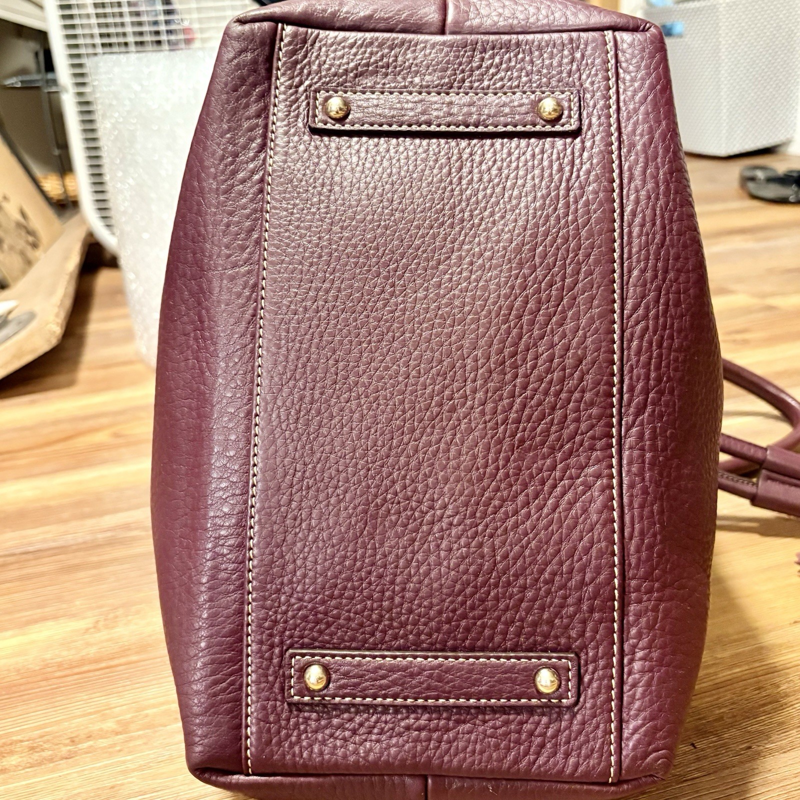 NWT Dooney & Bourke Handle Grommet Drawstring Bag Grape Purple Leather 2P770 GP