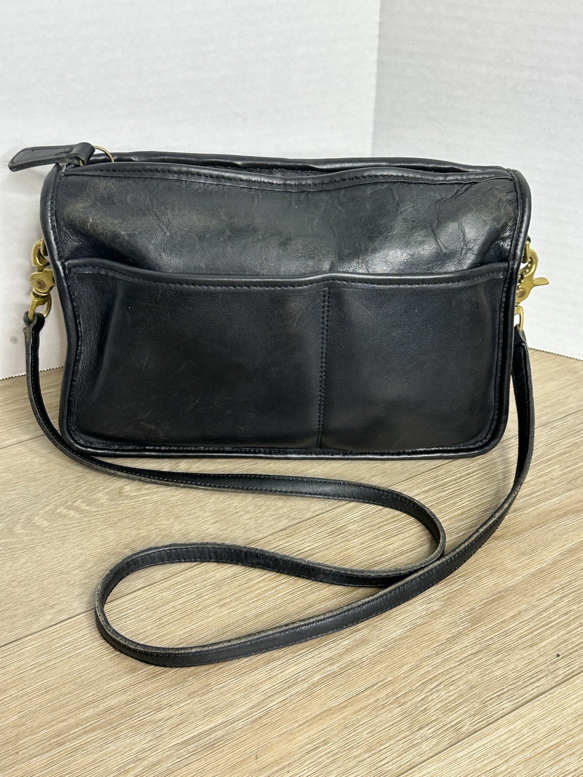 Vintage 70s 80s Coach Companion Bag Black Glove Tanned Leather Crossbody
