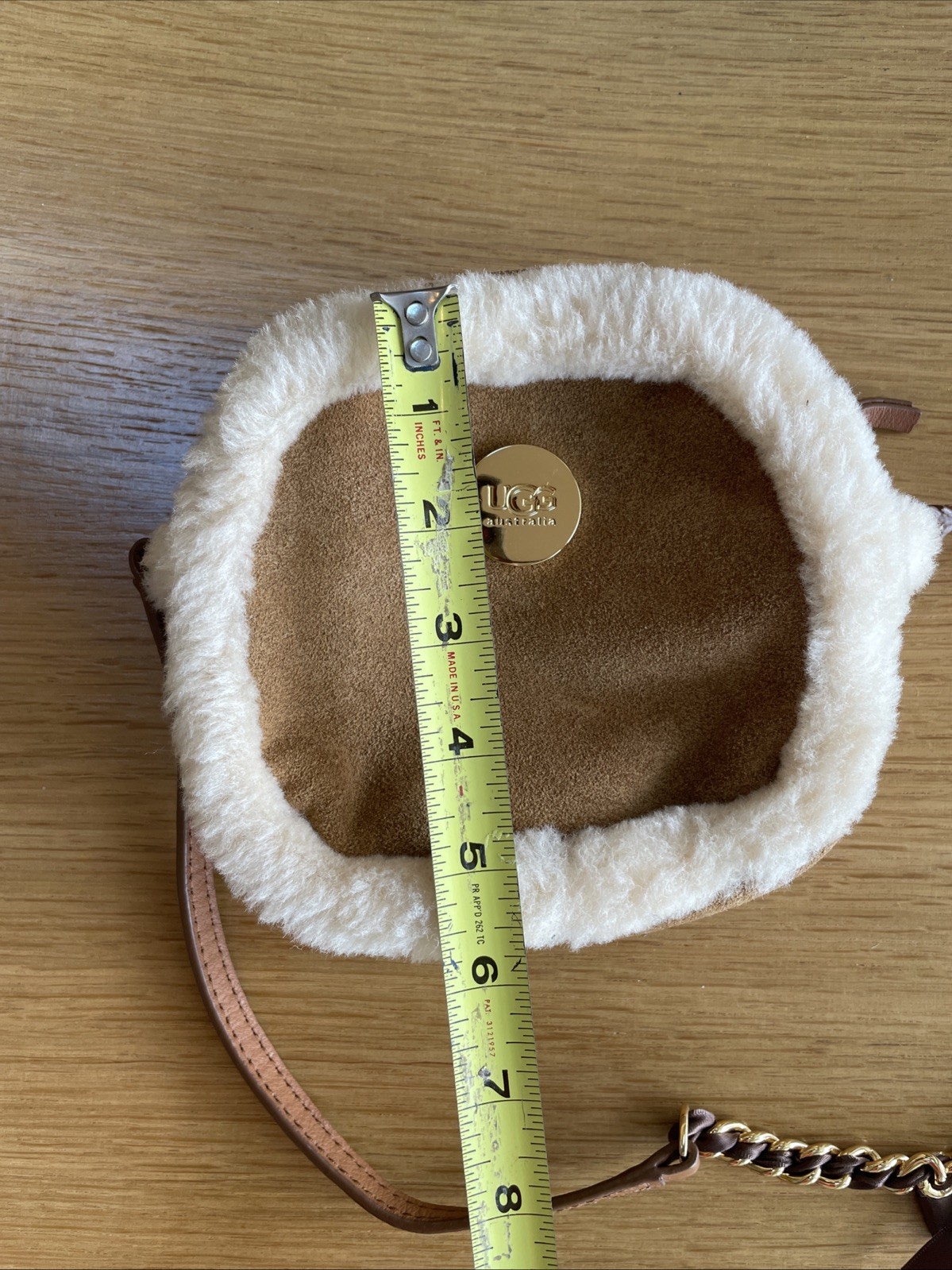 UGG Mini Crossbody Bag Chestnut Suede Trimmed With Cream Sheepskin