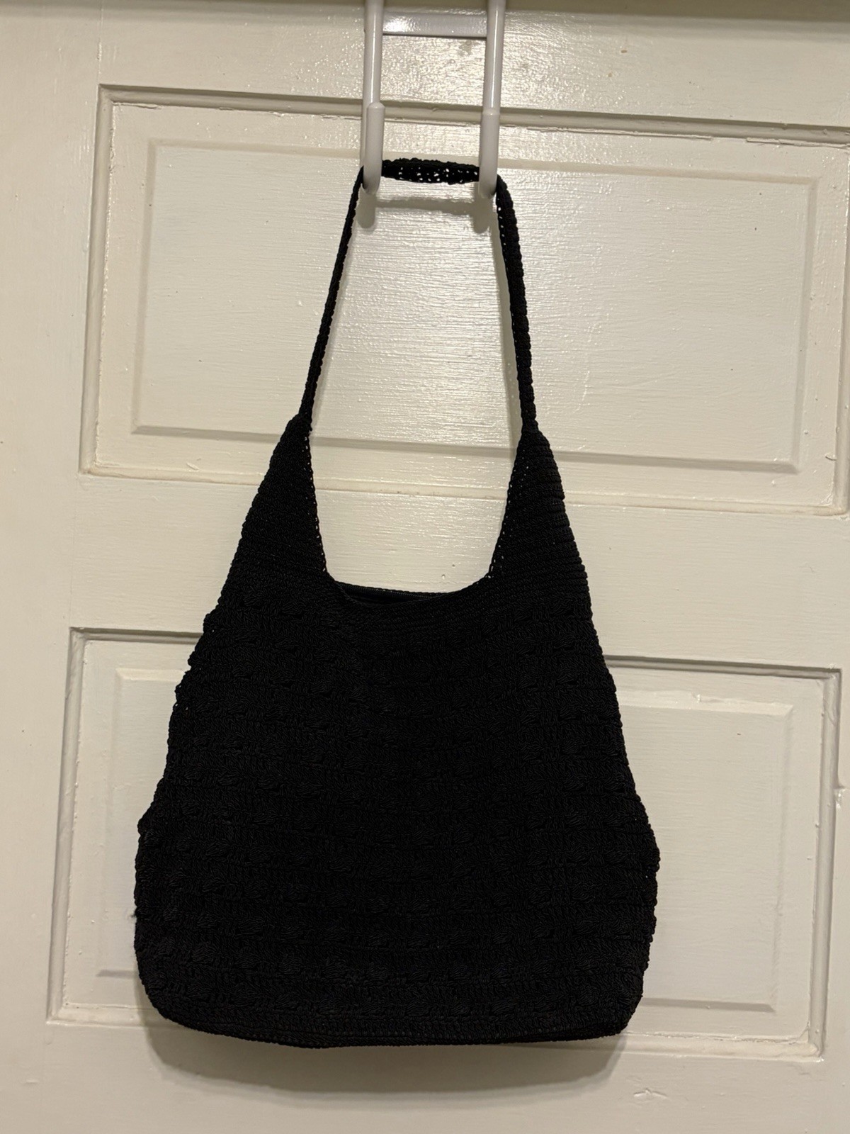 Vintage Kathie Lee Collection Black Crochet Hobo Shoulder Bag Y2K 90s Boho Zip