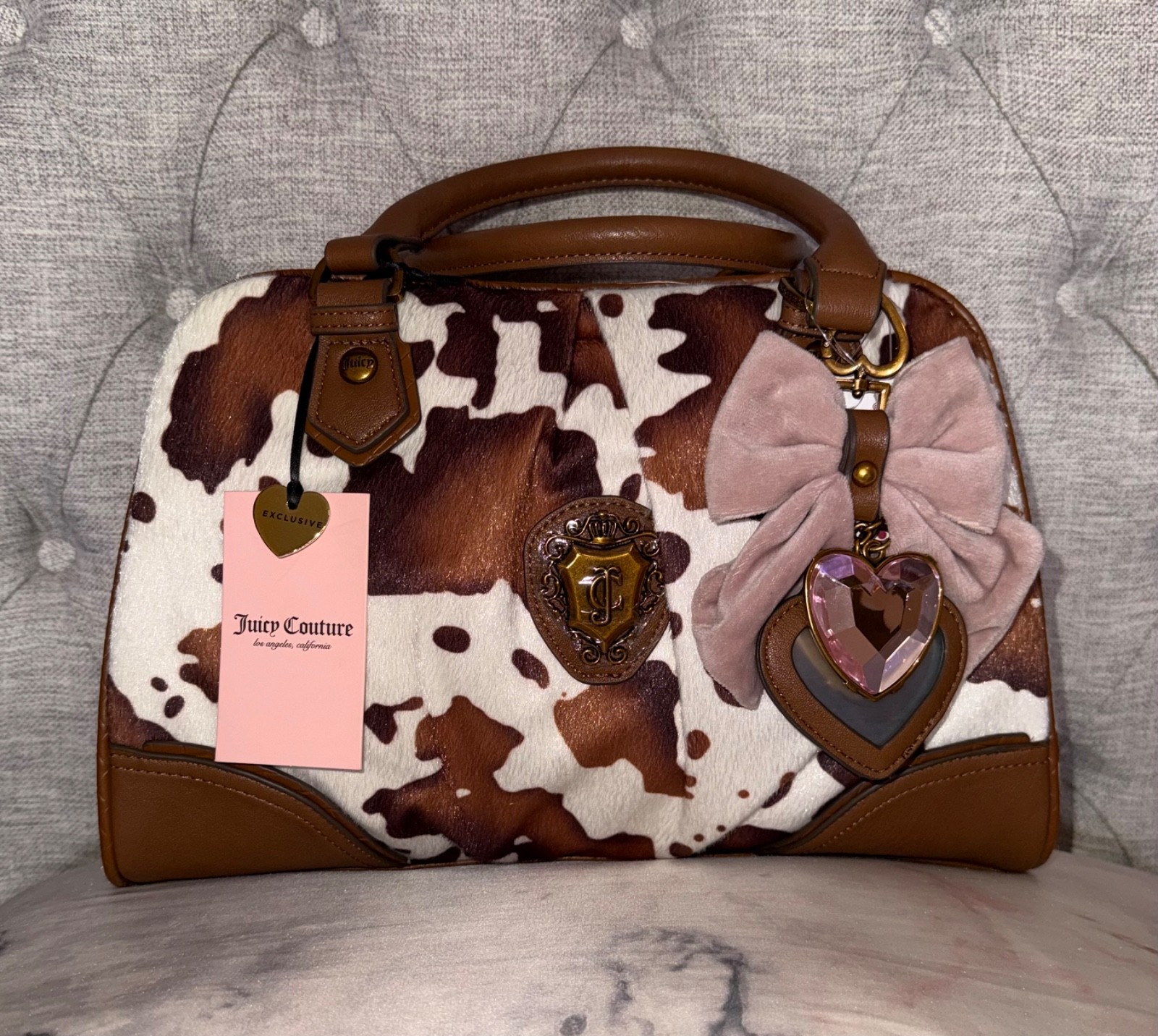 NWT Viral Juicy Couture Romance Saddle Brown Cow Satchel Bag W Crossbody Strap
