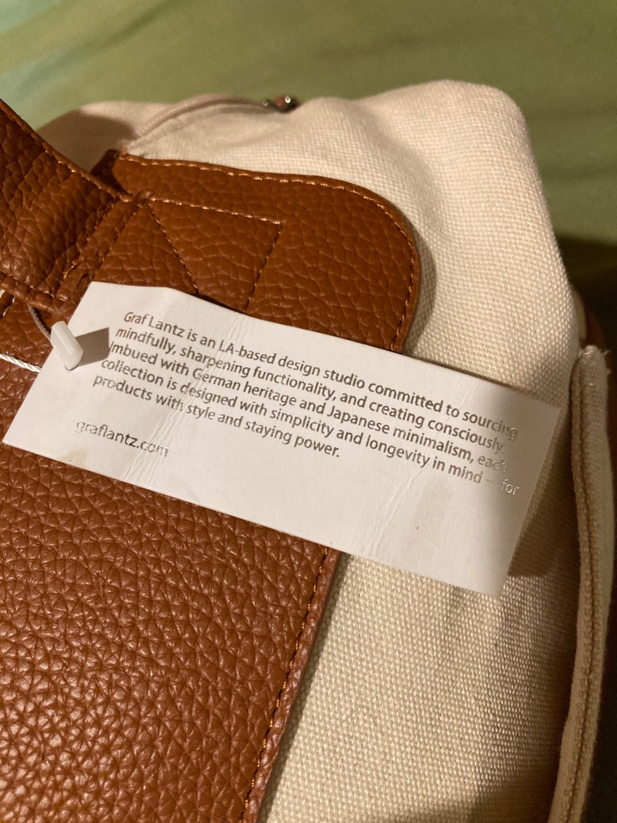 Graf Lantz Canvas & Leather Tote Bag | Cream Tan Carryall Crossbody Detach Strap