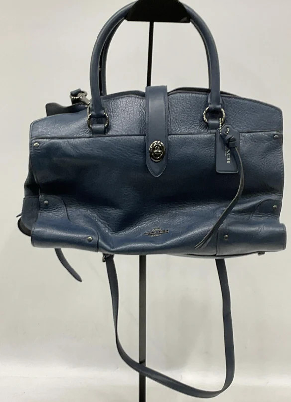 Coach Slate Blue Pebbled Leather Satchel Crossbody Bag Top Handle Purse