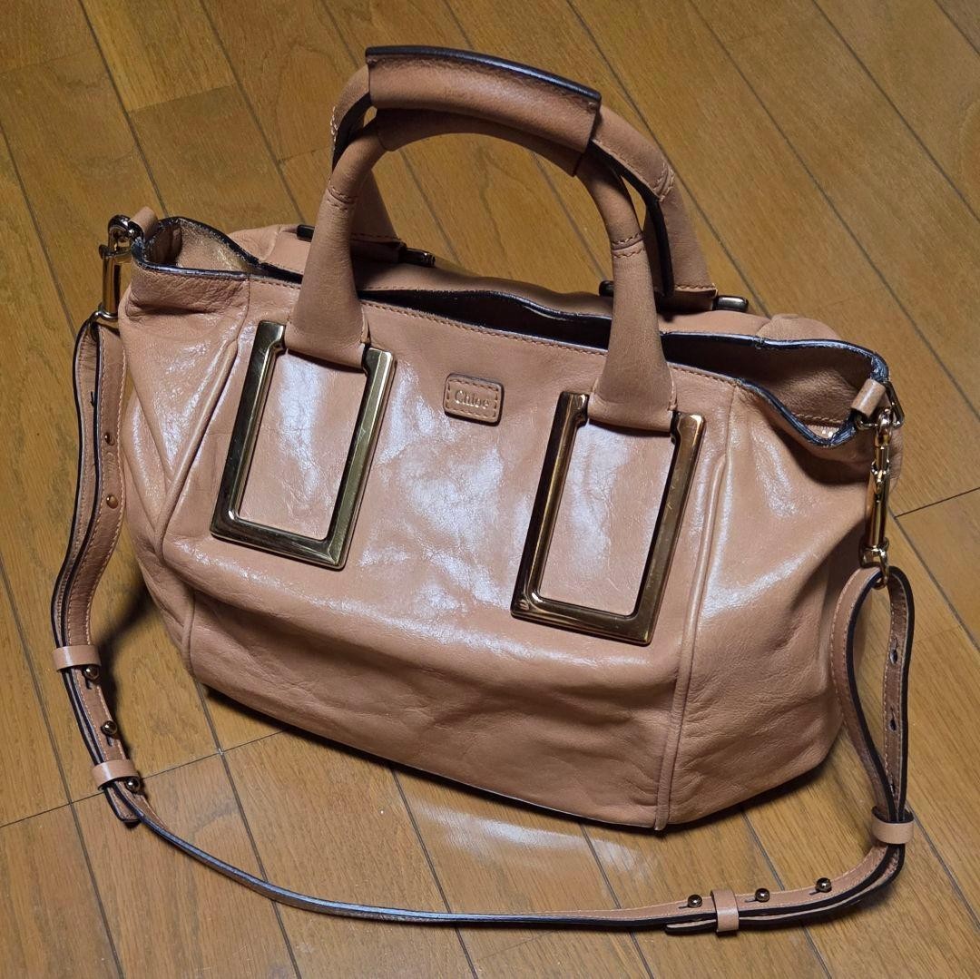Auth Chloe Ethel 2way Handbag Leather Shoulder Bag Beige w/Dust Bag Women’s Zip
