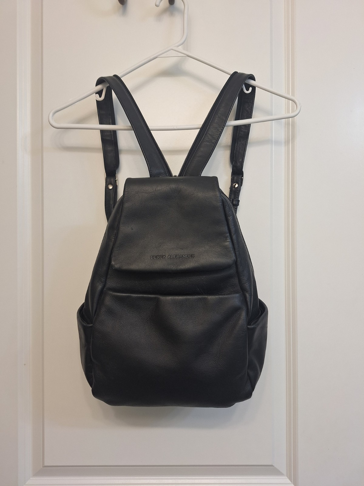 Derek Alexander Black Leather Sling Backpack Convertible Strap Travel Bag 90s