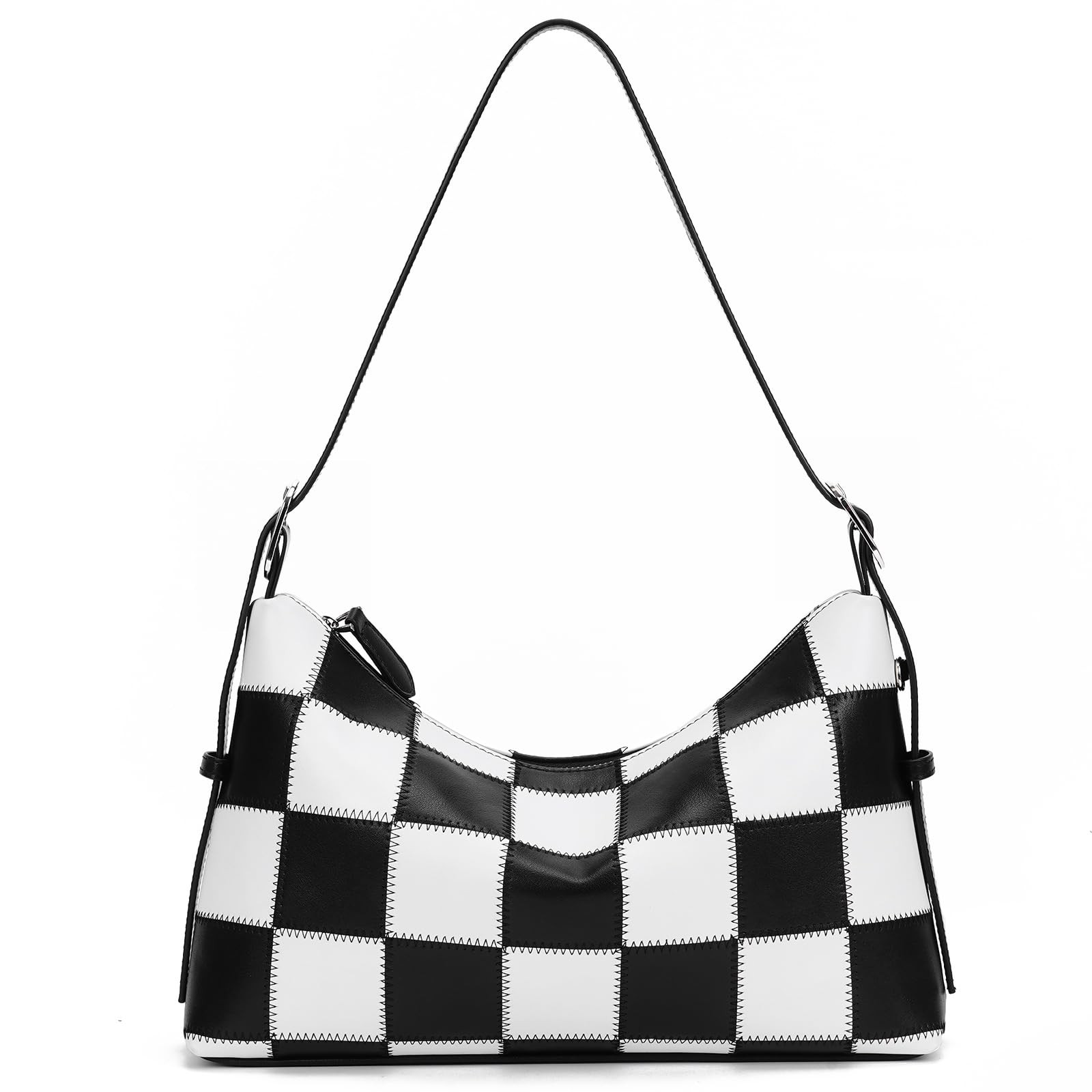 Checkered Black and White Crossbody Bag for Women – Trendy Leather Tote
