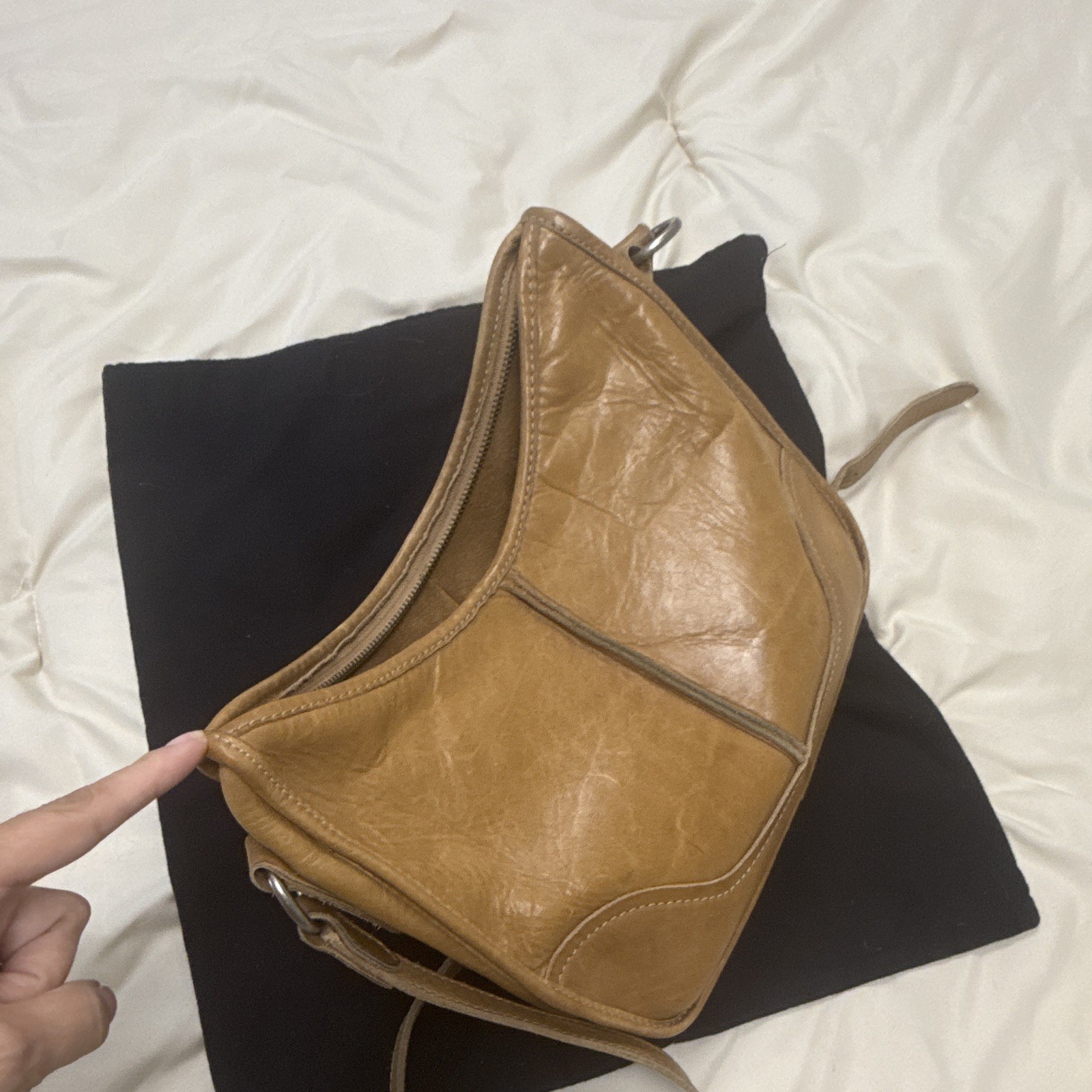 Frye Brown Distressed Small Crescent Crossbody Zip Adjustable Strap Pockets