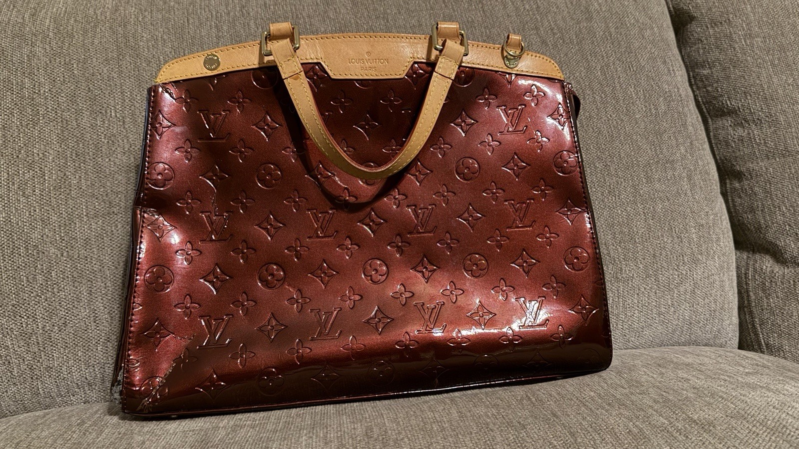 Louis Vuitton Brea MM Amarante Leather Monogram Vernis Bag