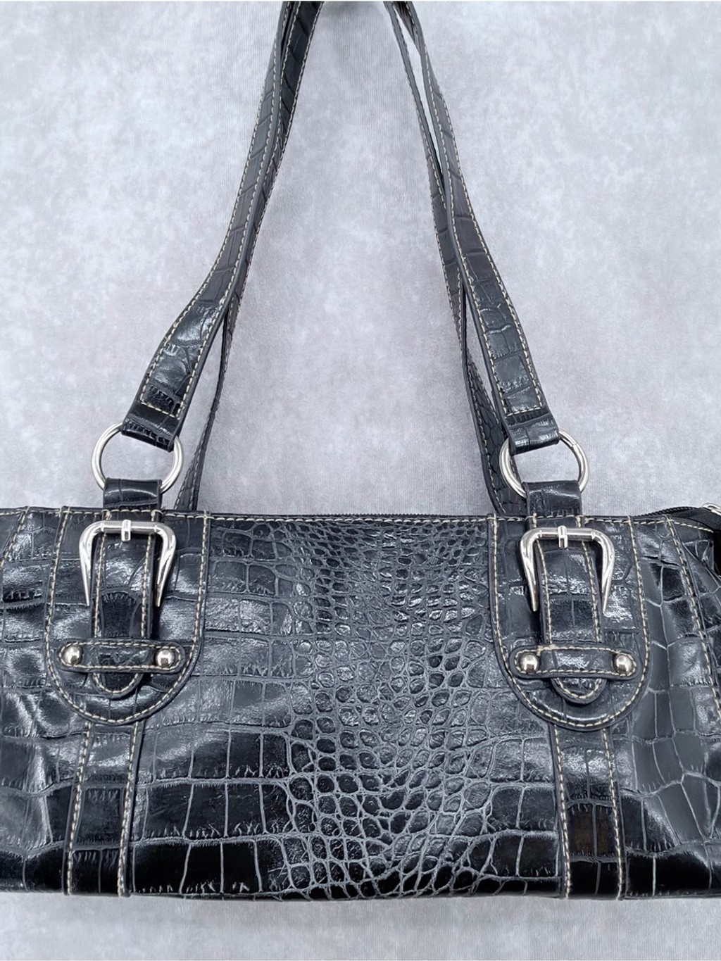 croft & barrow Black Croc-Embossed Shoulder Bag