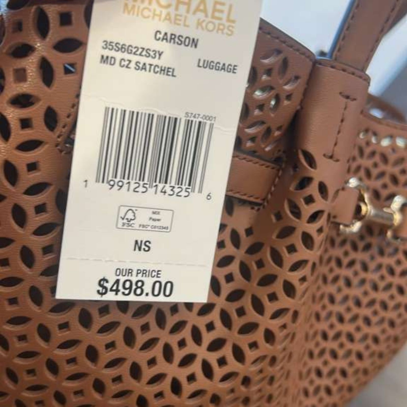 Michael Kors Carson Women Medium PU Blend Floral Laser Cut Satchel Bag Handbag