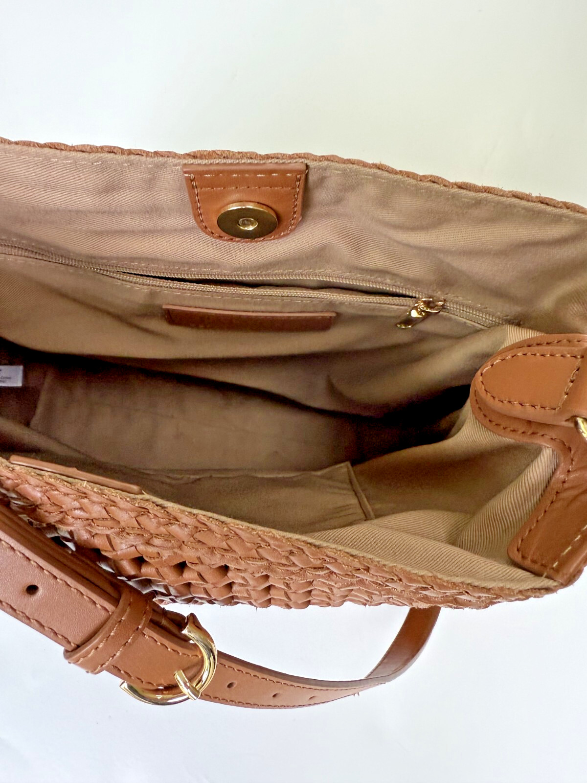 Talbots Woven Leather Hobo Bag Camel Medium-to-Large Size (12x11x5 inches)