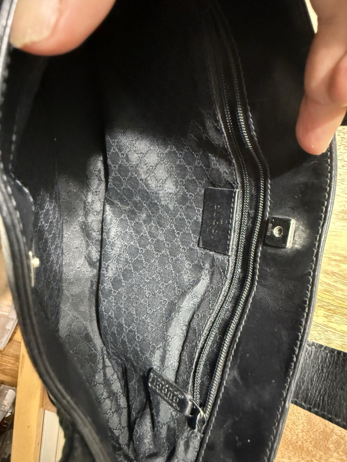 Gucci Black Tote Web Stripe Top Handle Zip, Inner Pockets, Silver HW