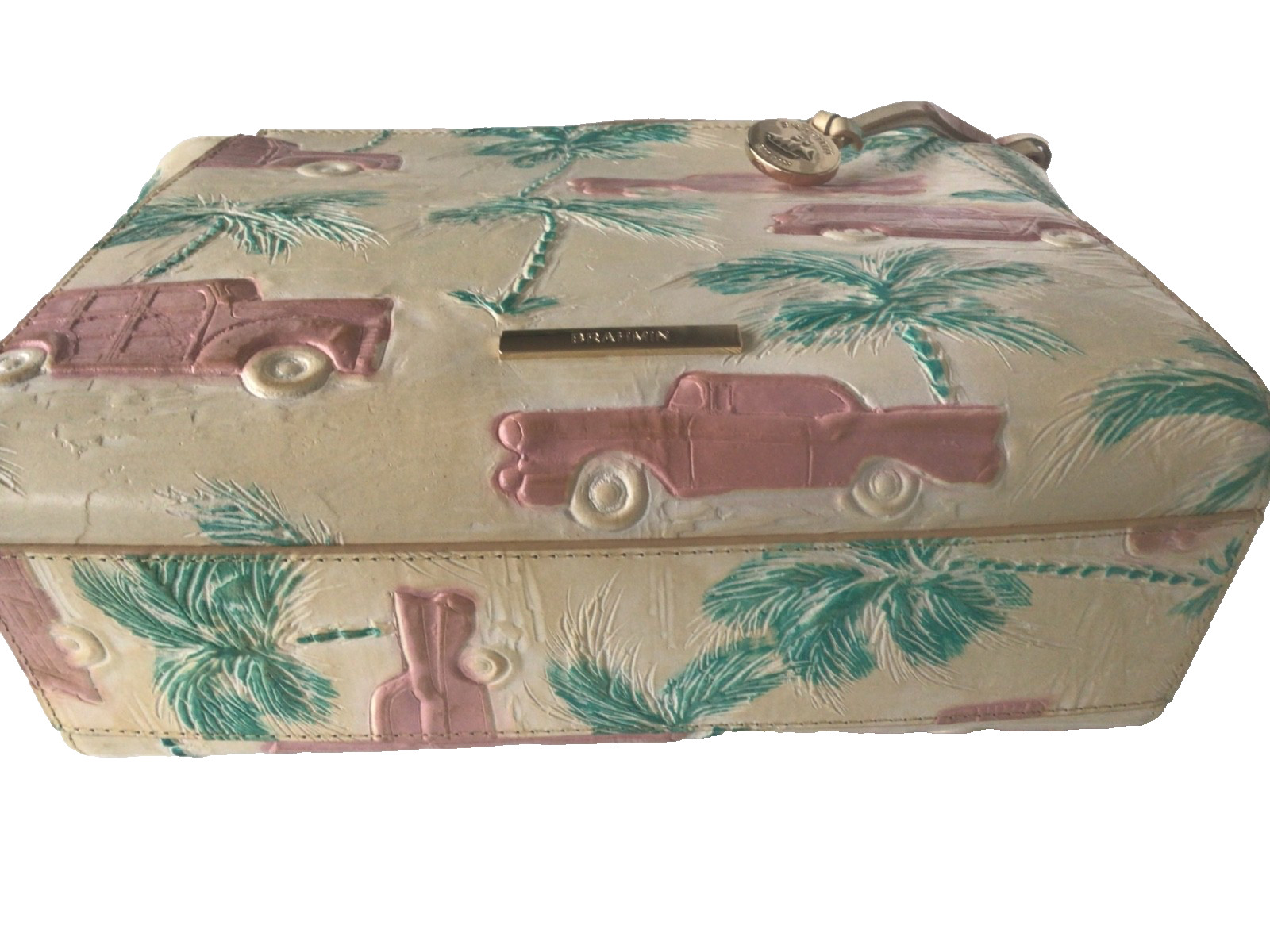 Brahmin Hillary Crossbody~ Copa Cabana Honey Crème Palm Trees Woody Cars NWT 🌴