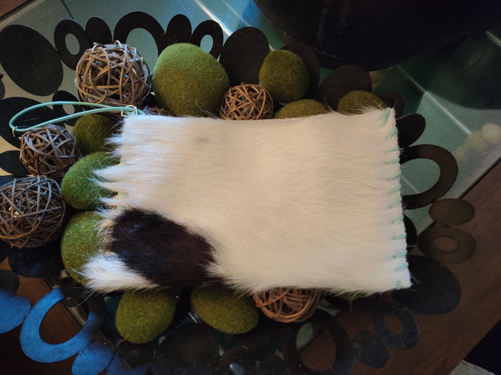 New Artisan Brindle Cowhide Turquoise 5.5″ Wristlet Clutch Handbag 9×6