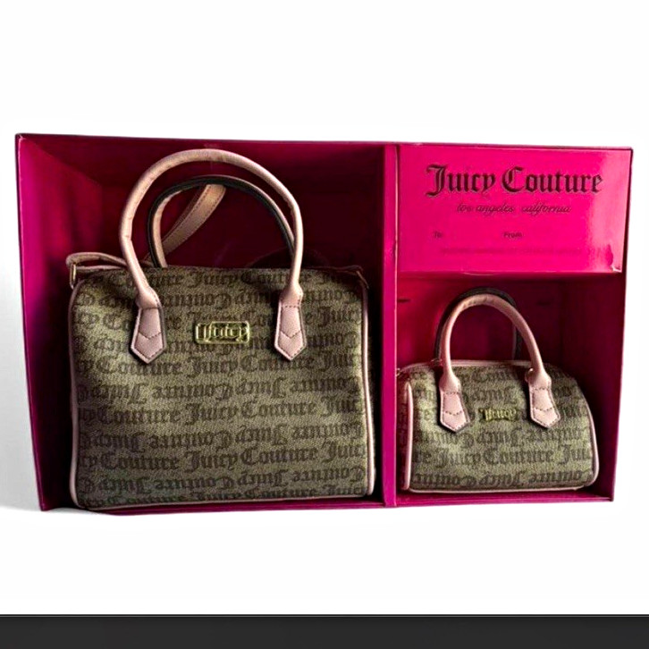 Juicy Couture Mini Logo Satchel Top Handle Bag Zip Lined Gold Hardware w/ Box