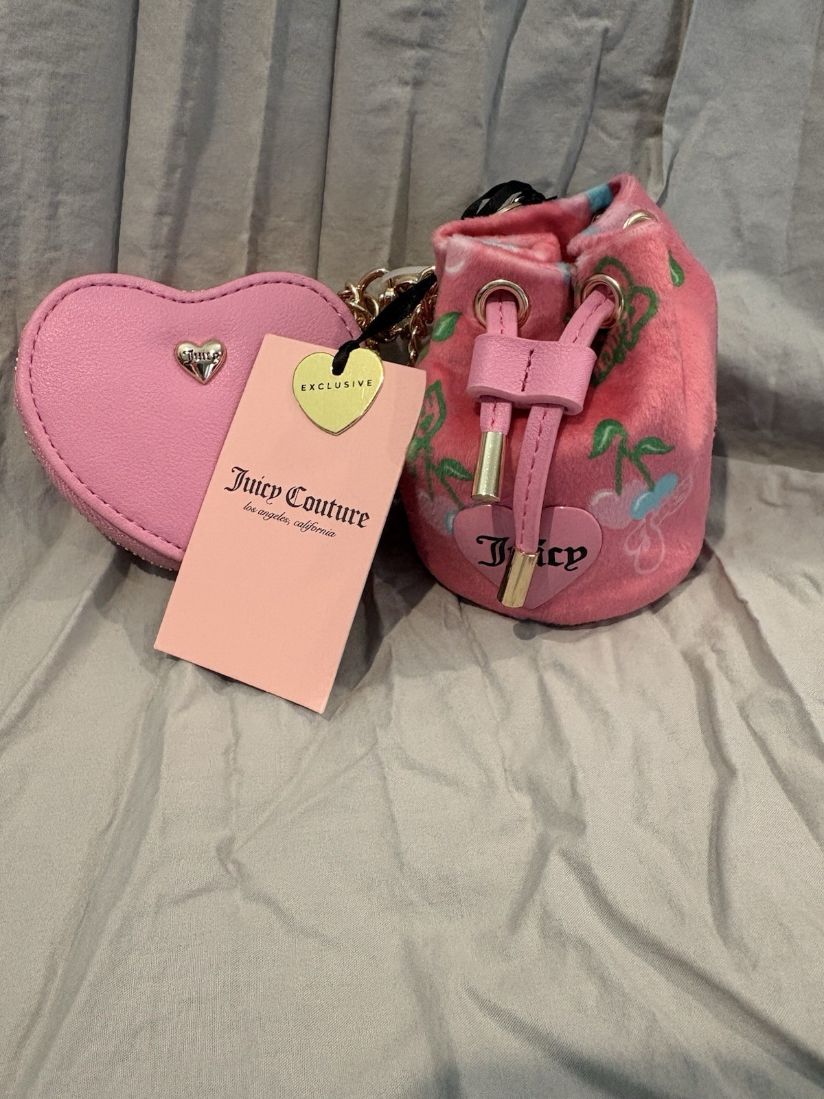 Juicy Couture Retro Juicy Drawstring And Heart Micro Bags NWT Pink Lemonade
