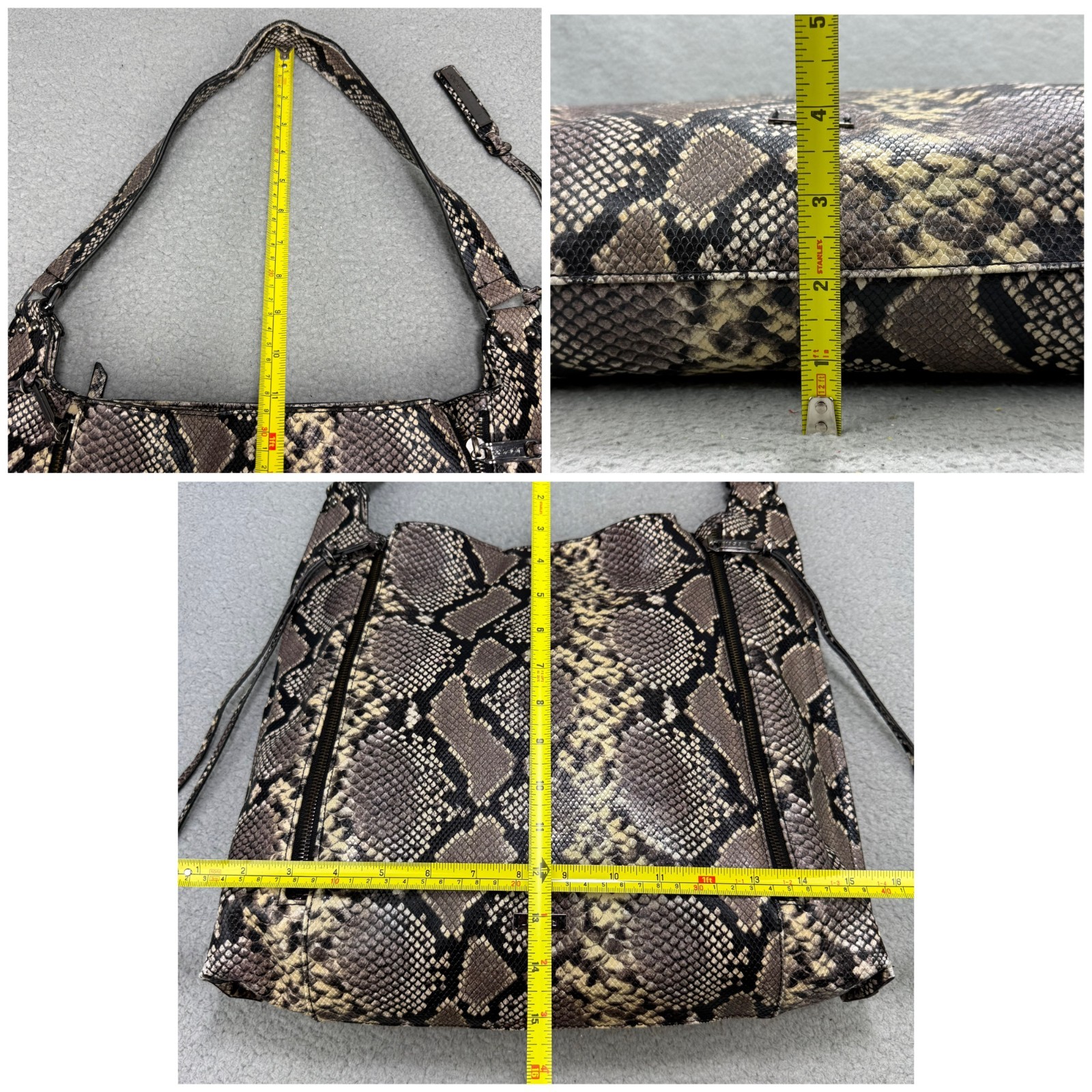 Joes Jeans Bag Large Grey Faux Snake Skin Hobo Shoulder Tote Purse Handbag
