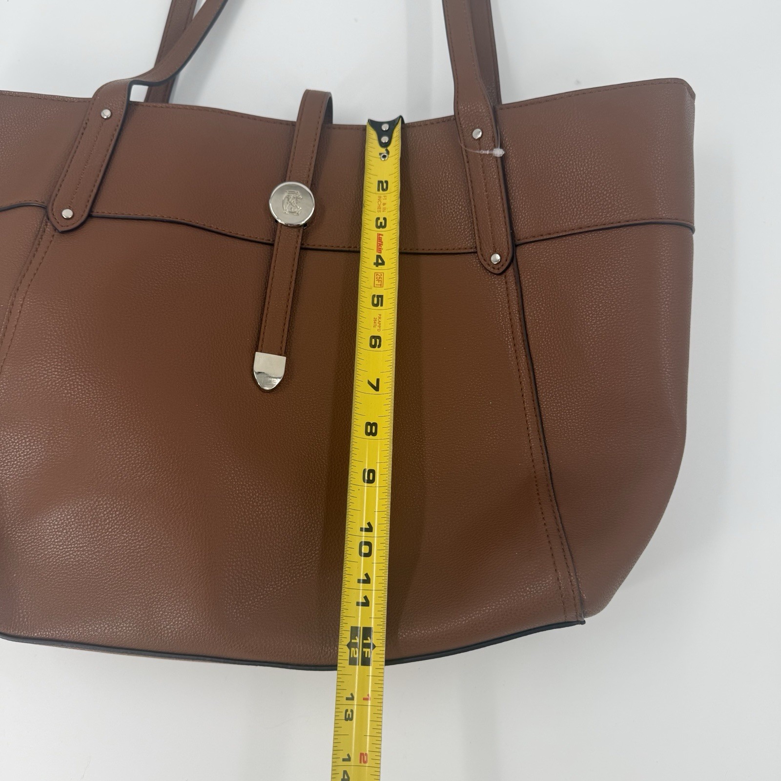 Chaps Brown Faux Leather Tote Bag Large Shopper Shoulder Purse