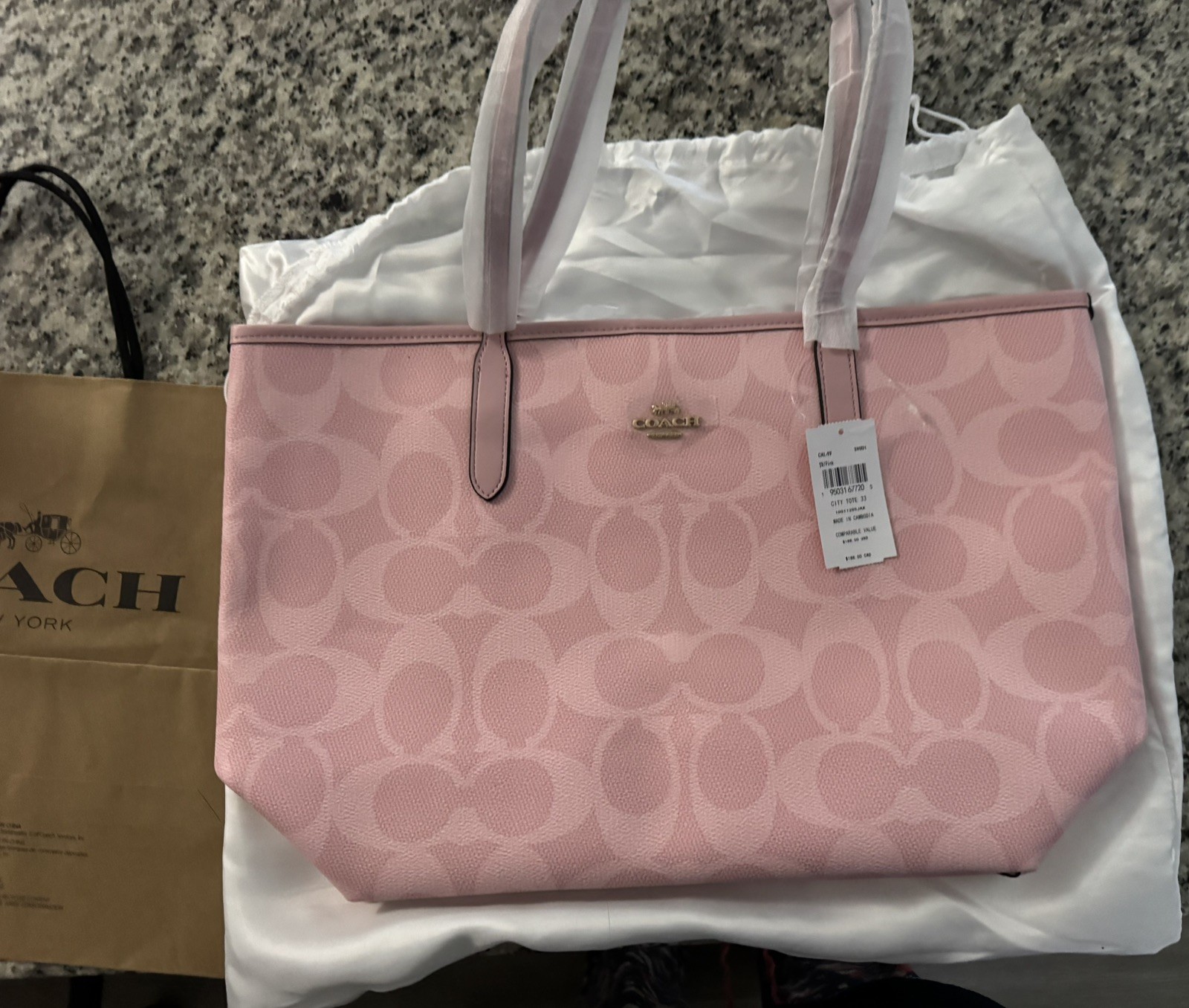 COACH City Tote Bag Signature Canvas Powder Pink CAL49 Outlet NEW