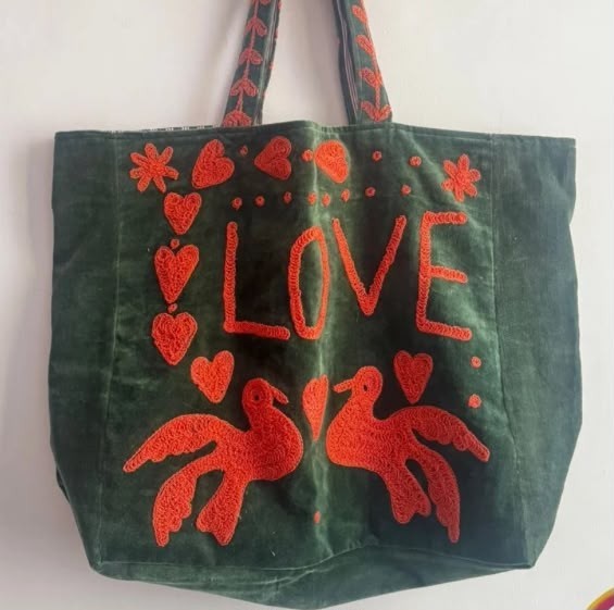 Handmade Suzani Embroidery Bag ~ Green Handle Bag For Her Gifts