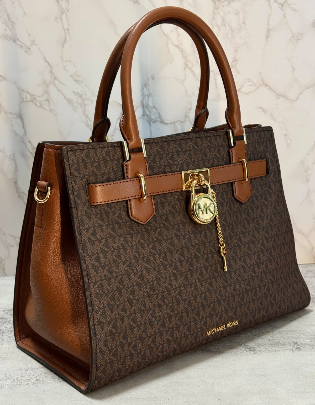 NWT Michael Kors Hamilton Medium Logo Satchel Handbag, Brown, NEW with TAGS