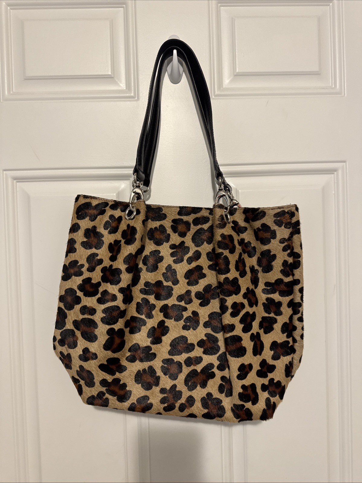 Maurizio Taiuti Calf Hair Leather Leopard Print Bucket Bag Tote Italian Made