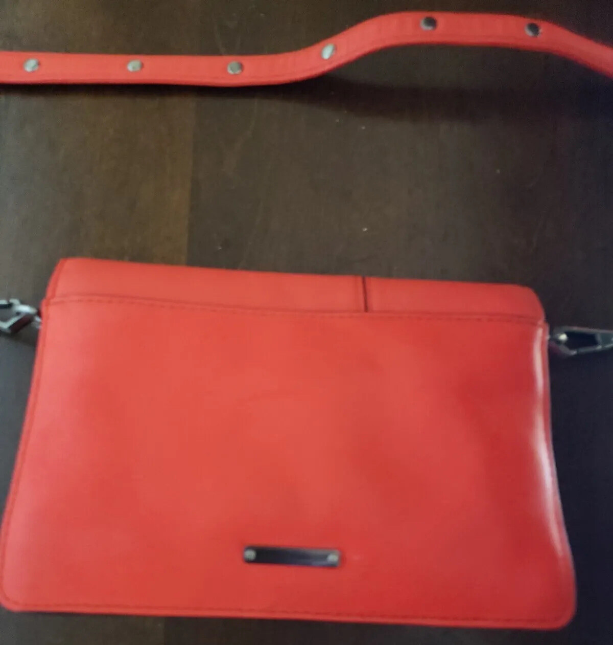 Rebecca Minkoff Women Bedford Crossbody Purse Bag Hot Orange Leather Chain