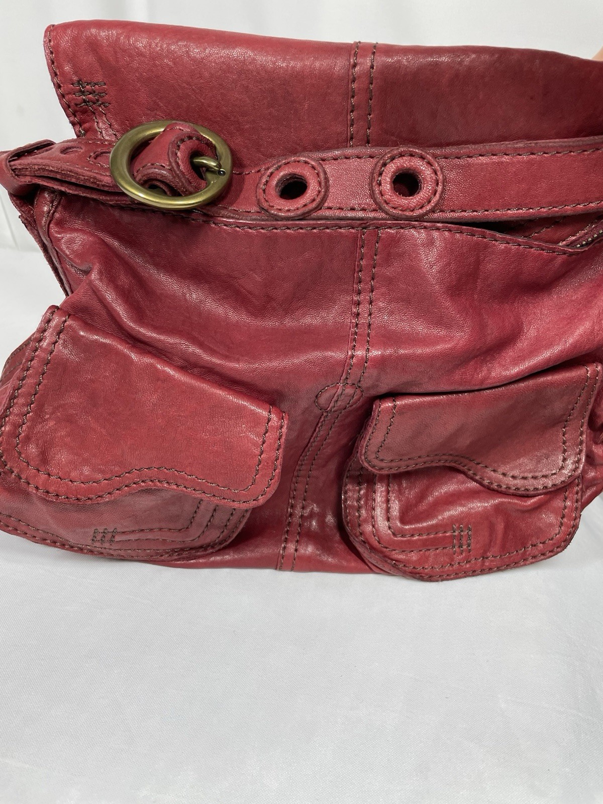 Lucky Brand Red Lambskin Leather Flap Shoulder Bag Hobo Purse Vintage Style Y2K