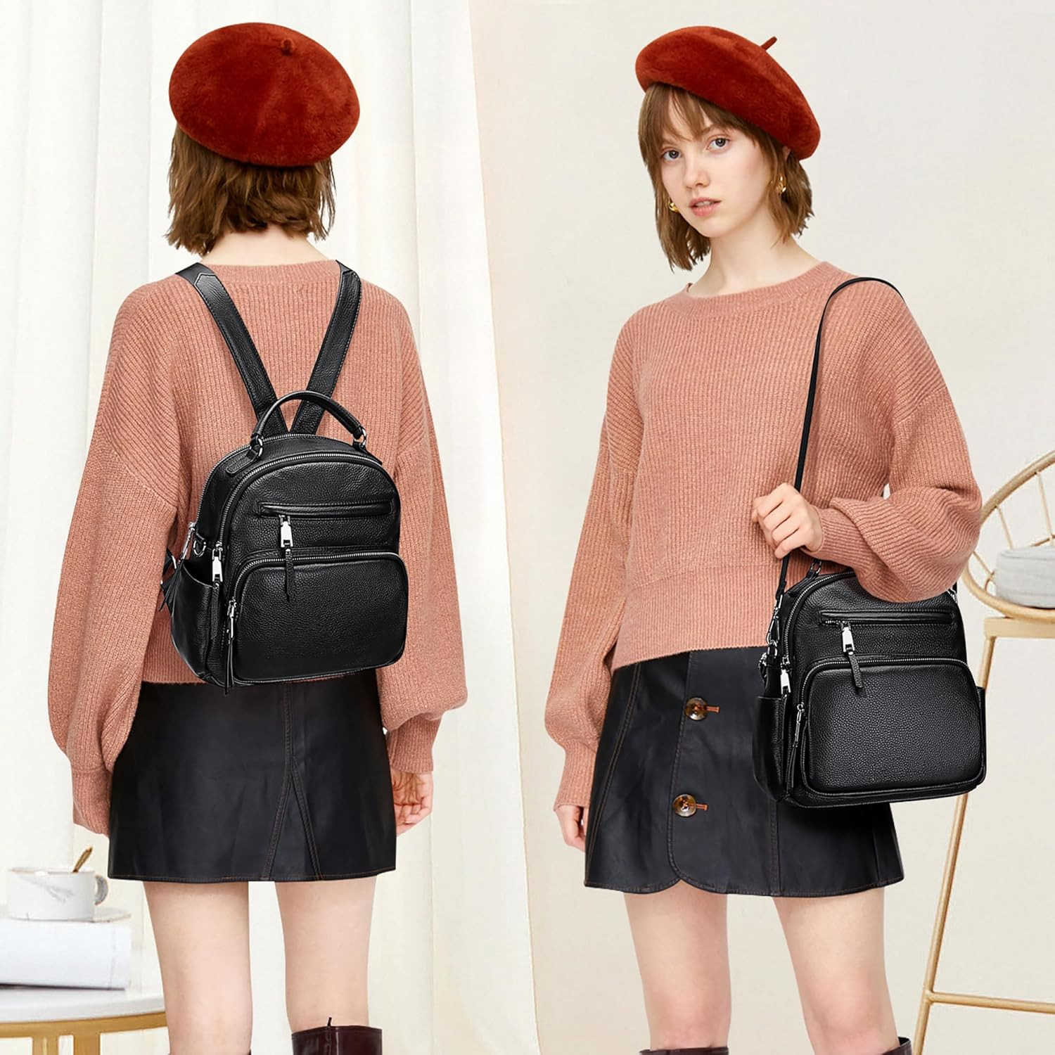 Chic 4-in-1 Genuine Leather Convertible Backpack Purse for Women