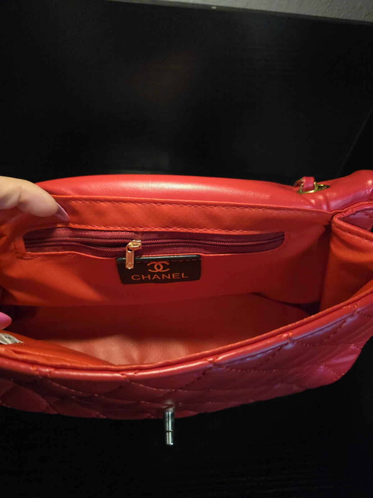 Red Quilted Shoulder Bag Turn Lock Gold Hardware Chain Strap Pockets