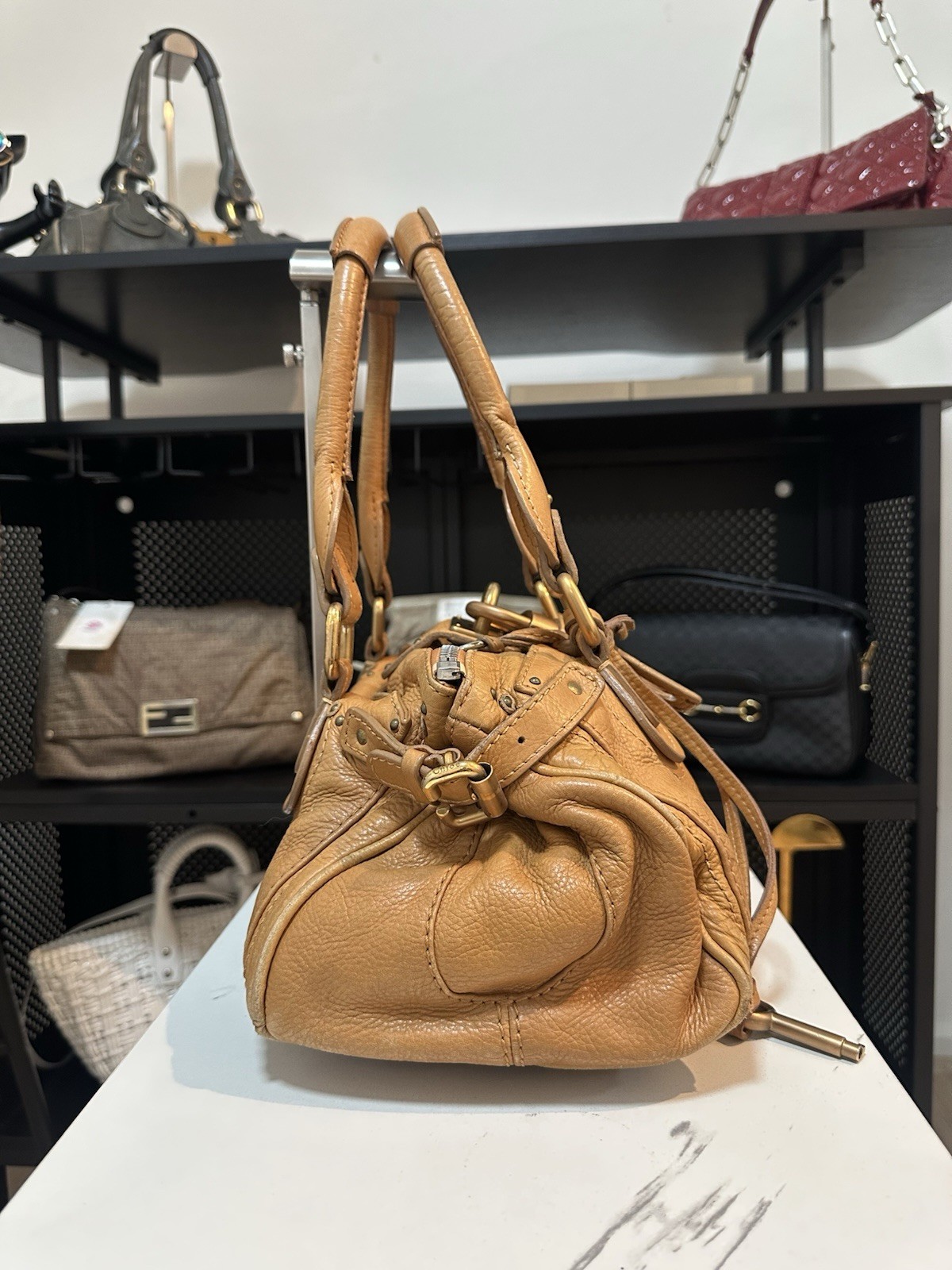 Chloé Paddington Tan Pebbled Leather Satchel Bag Padlock Zip Key + COA