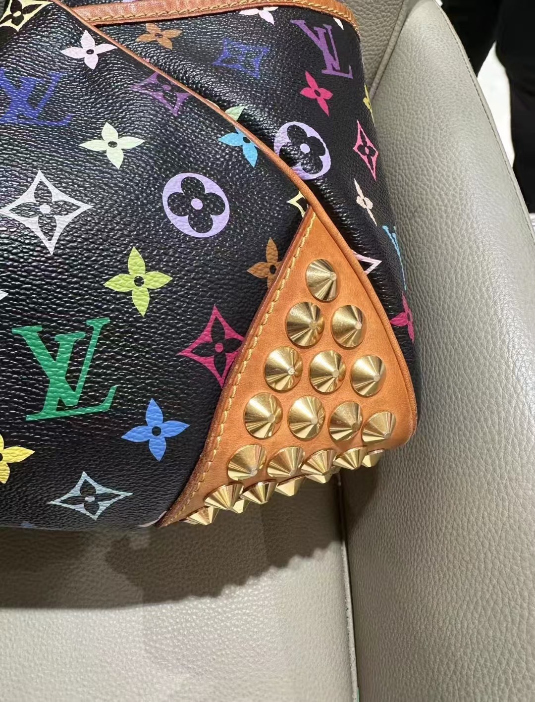 LV x Takashi Murakami Chrissie Monogram Multicolore Black Bag Authentic